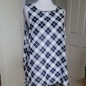 Kay Celine Black and White Plaid Sleeveless Top Nwt